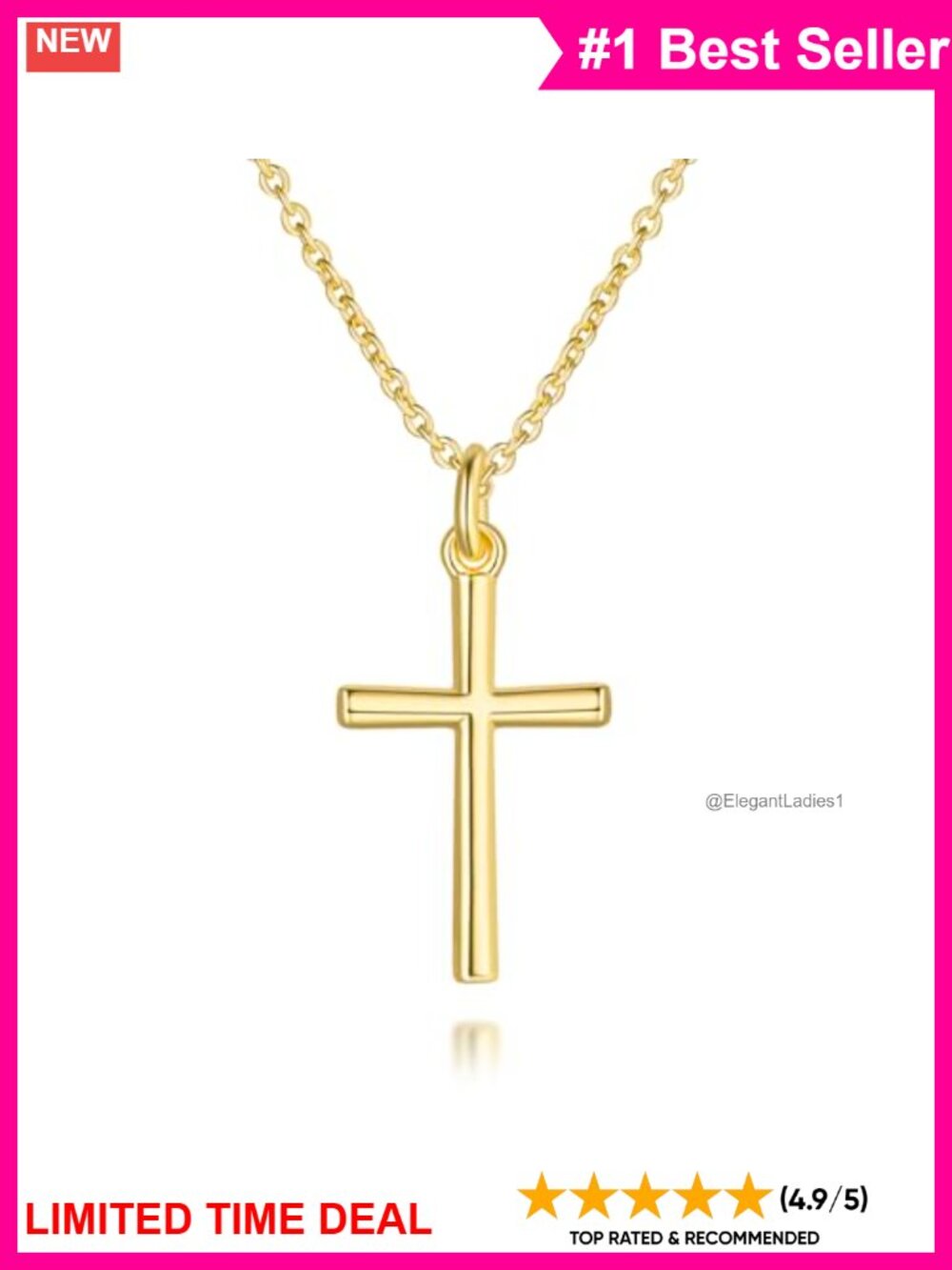 14K Gold Plated Cross Necklace for Women Minimalist Pendant Cable Chain
